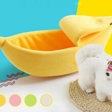 Cama para mascotas con forma de plátano para perros y gatos – Suave, cálida, amarilla, 55 cm (21,65"). Compatible con mascotas pequeñas. Regalo