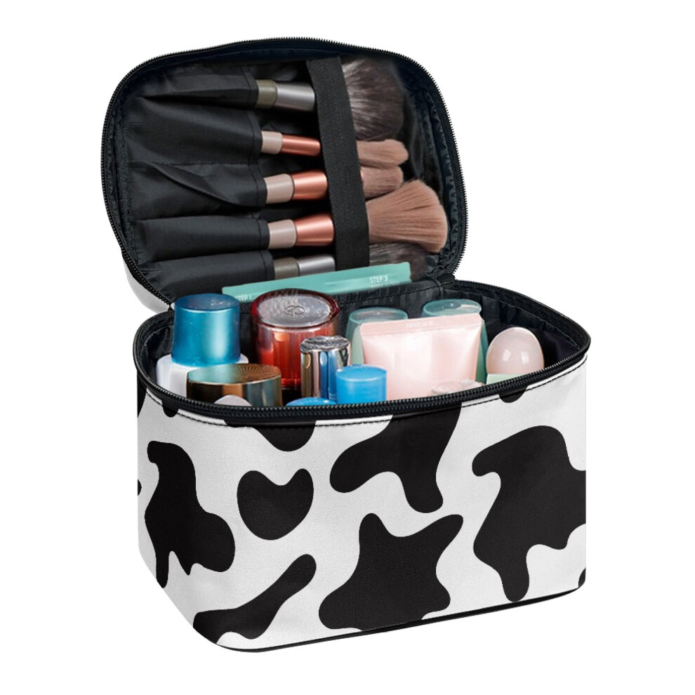 Cow-print Portable Makeup Organizer Case Polyester Multi-Function Makeup Organizer Purse 8.86 x 6.5 x 5.9 Inches