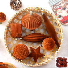 Velvet Christmas Balls Ornaments, 28Pcs Orange Shatterproof Flocked Tree Decorations for Wreath, Garland, Thanksgiving – Compatible with Xmas Trees