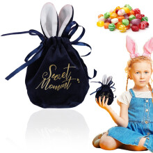 Easter Bunny Ear Velvet Jewelry Basket with Drawstring – Easter Candy Bag, Party Decor & Snack Packing (6.69")