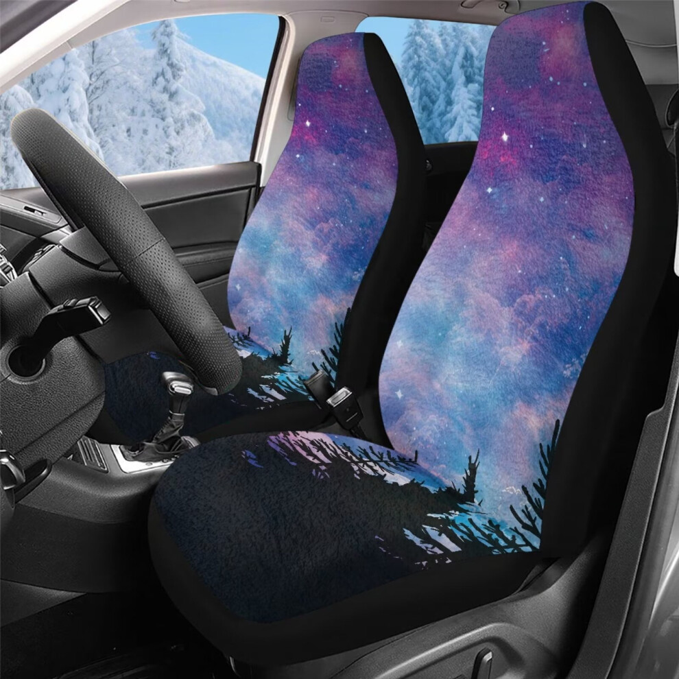 Starry Print Car Seat Cover Set High-Back Stretchy 2Pcs Coral 9085618950535