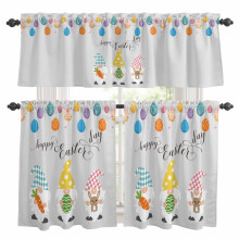 Happy Easter Kitchen Curtains & Valances Set – Gnome, Carrot, Rabbit, Easter Eggs Design, Grey Rod Pocket, 27.5x36in