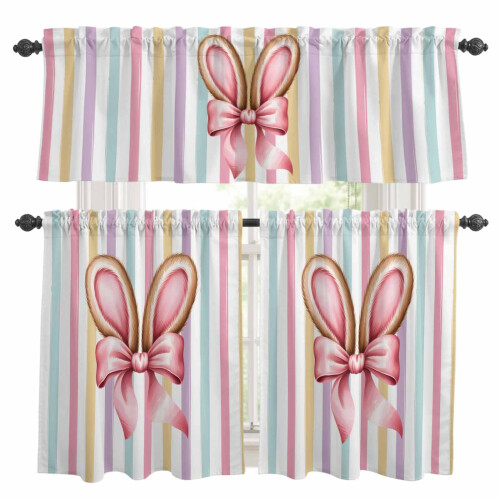 Easter Kitchen Curtains and Valances Set Pink Bowknot