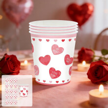 Service de table romantique rose en forme de cœur pour la Saint-Valentin – Assiettes, gobelets et mouchoirs jetables de 18 et 23 cm, compatibles