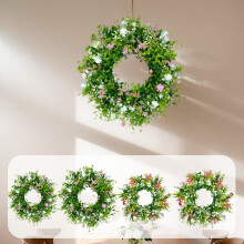 Couronne artificielle colorée de 33 cm (13 po) pour le printemps/été – Guirlande florale décorative pour mur, fenêtre, porte, cour –