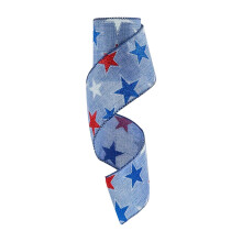 5 Yards Red White Blue Patriotic Ribbon, 2.5", Wired Edge, for DIY Crafts, Gift Wrapping, Bows, Independence Day – Compatible with US Decor