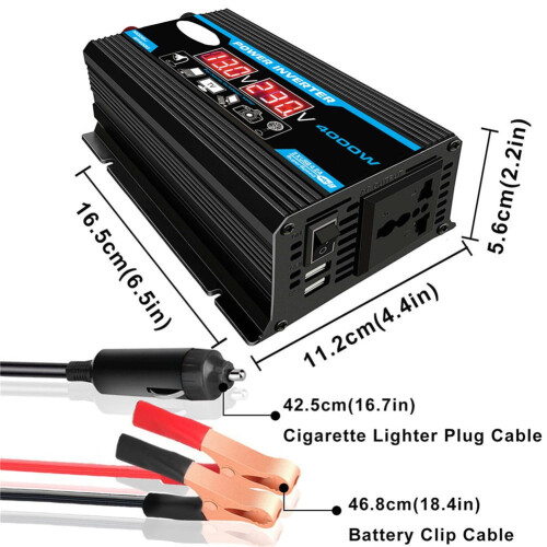 Μετατροπέας ισχύος καθαρού ημιτόνου 4000 Watt, μετατροπείς DC12V σε AC120V με διπλή θύρα USB 1