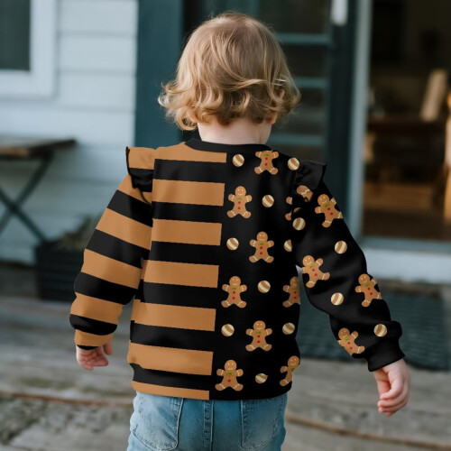 Jentegenser med pepperkakemønster og rysjer, 1–8 år 2
