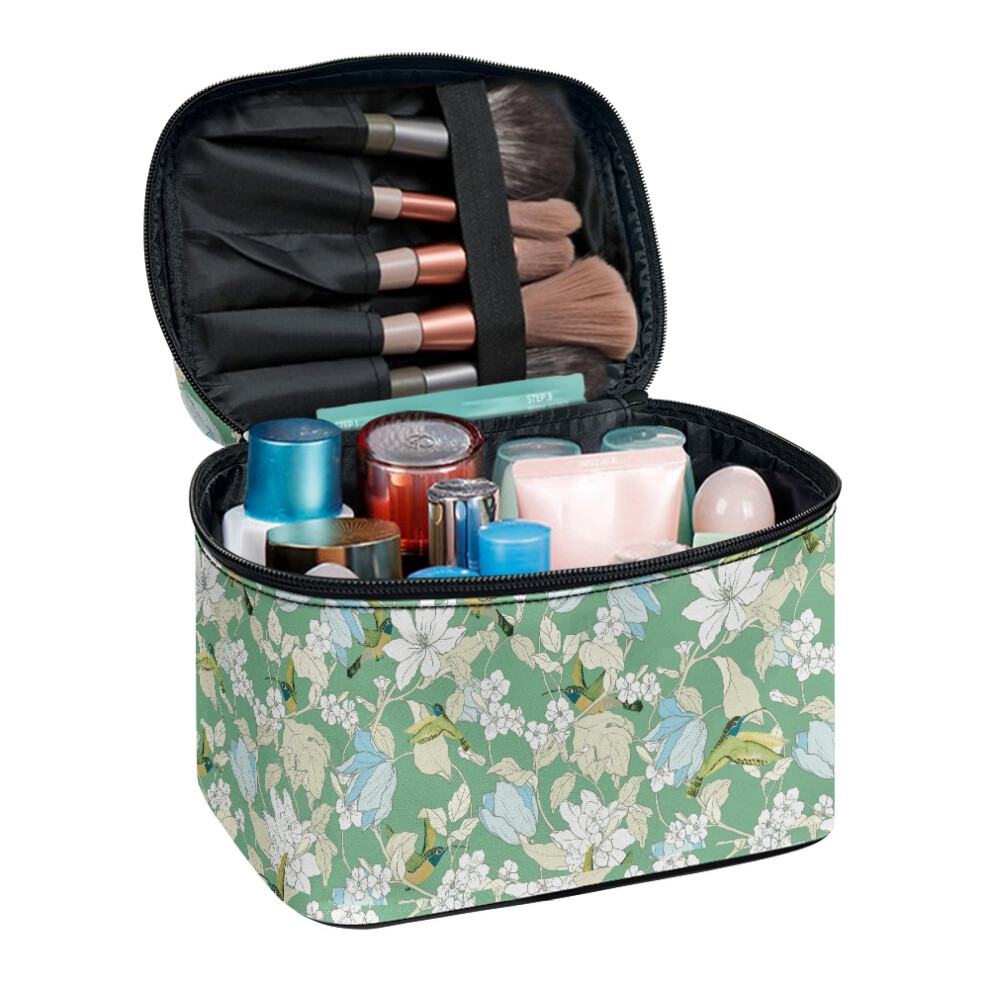 Cosmetic Bag Floral Hummingbird Portable Makeup Bag Portable Hanging Organizer Polyester Portable Traveling