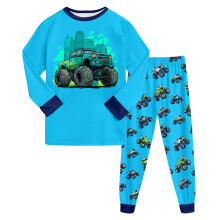 Boys Pajamas Toddler Cotton Long Sleeve Pj Sleepwear Sets Trucks Print Crew Neck Tops and Pants Suits Sky Blue 2-3 Years