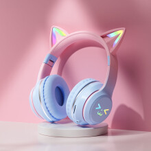 Foldable Cat Ear Bluetooth Headphones with LED Lights, Compatible with iPhone, iPad, Android, Tablets—Great for Kids & Online Classes