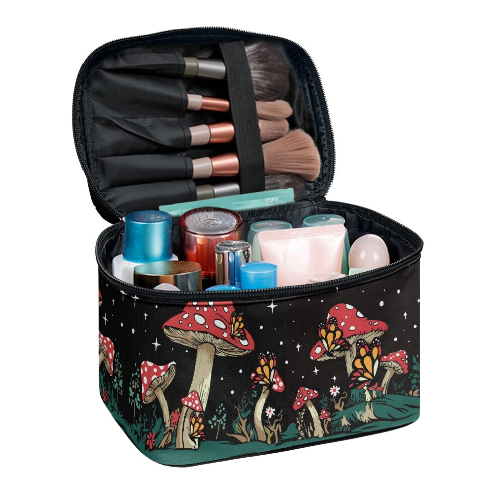 Polyester makeup bag space-efficient mushroom starry night