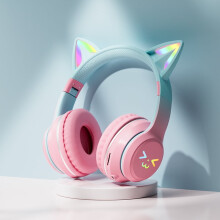 Foldable Cat Ear Bluetooth Headphones with LED Breathing Lights, Compatible with iPhone, iPad, Android, Tablets – Kids, Study, Online Classes, Back
