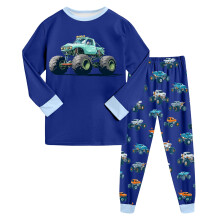 Boys Pajamas Toddler Cotton Long Sleeve Pj Sleepwear Sets Trucks Print Crew Neck Tops and Pants Suits Blue 3-4 Years