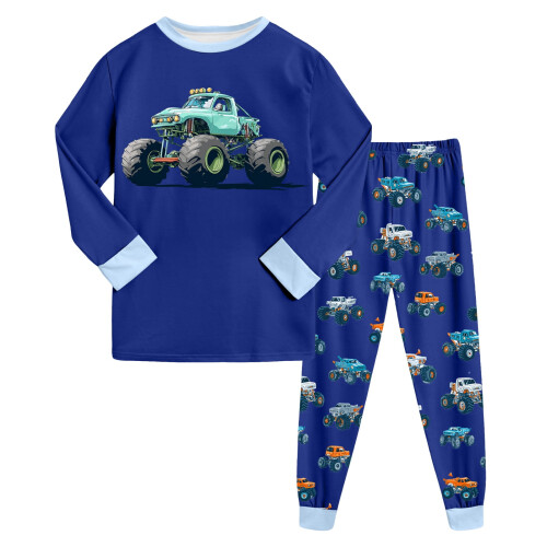 Pojkars pyjamasset i bomull med lastbilstryck, långärmad