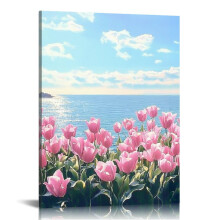 Pink Tulip Canvas Wall Art, Canvas Prints Wall Art for Living Room Bathroom Bedroom Office, Art Print Painting for Home Decorations - 12x16in