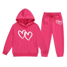 Boys Girls Baggy Sweatsuits 2 Piece Outfits Graphic Print Preppy Clothing Set Pullover Hoodies and Trackpants Hot Pink 10-11 Years