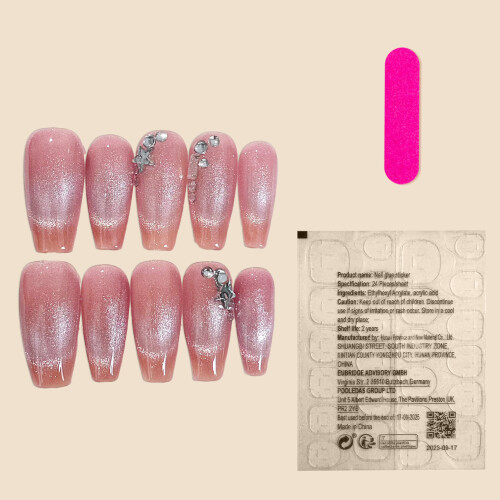 (S) Pink Cat Eye Fake Nails, Square Tips 2