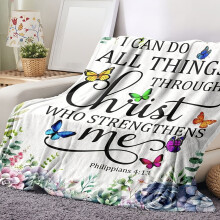 Biblical Verse Butterfly Stamen Pattern Frey Velvet Flannel Blanket – Soft, Warm & Luxurious for Sofa, Car, Bed