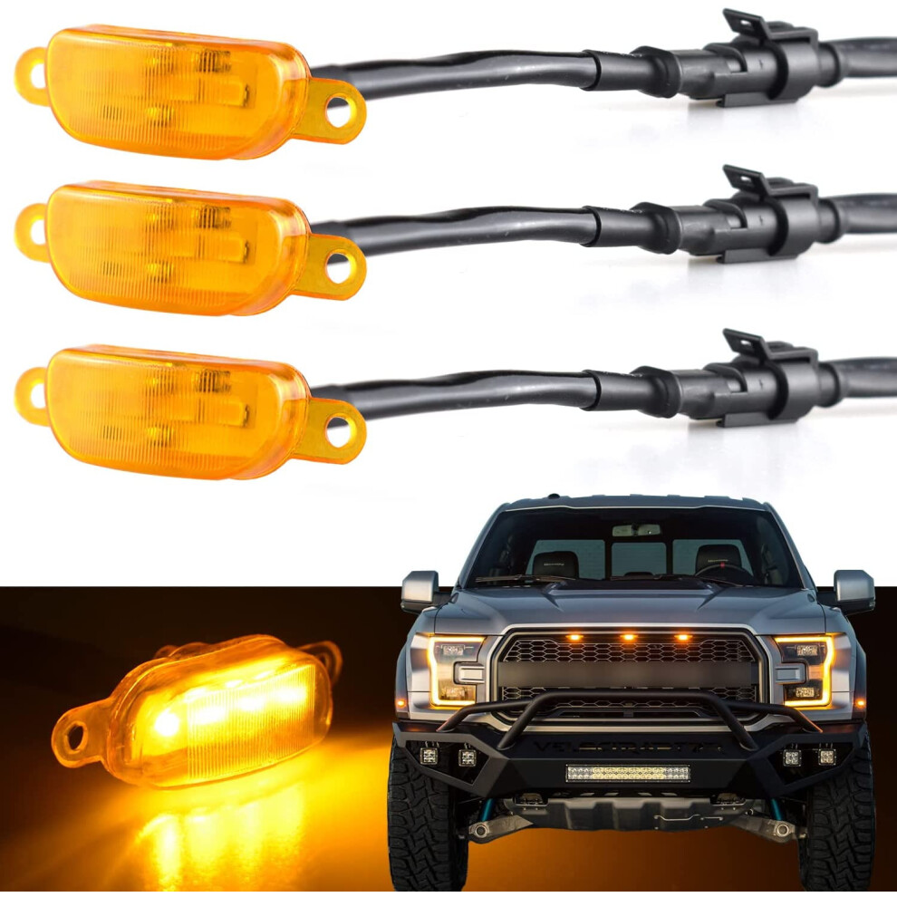 Car Grille Lights Compatible For Dodge Ram 1500 2013-2018 Raptor Style Aftermarket Grill & Ford F150 Raptor Grilles 2004-2019 (Amber) Amber 9362892443749