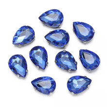 Aufnähbare Strasssteine aus Kristallglas, flache Rückseite, Krappenfassung, Bastelperlen, DIY-Schmuck – Silber, 10 x 14 mm, 10 Stück – Hellblau