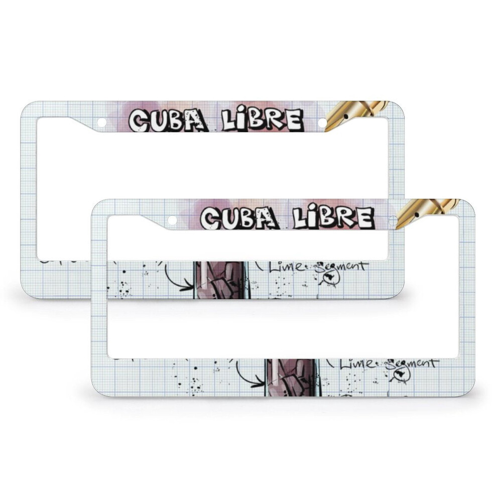 2 Pcs Cuba Libre License Plate Cover Classic Cocktail Customized Decor Car Tag Metal 2 Hole Funny Cute For Usa Canada Vehicles 9122141070146