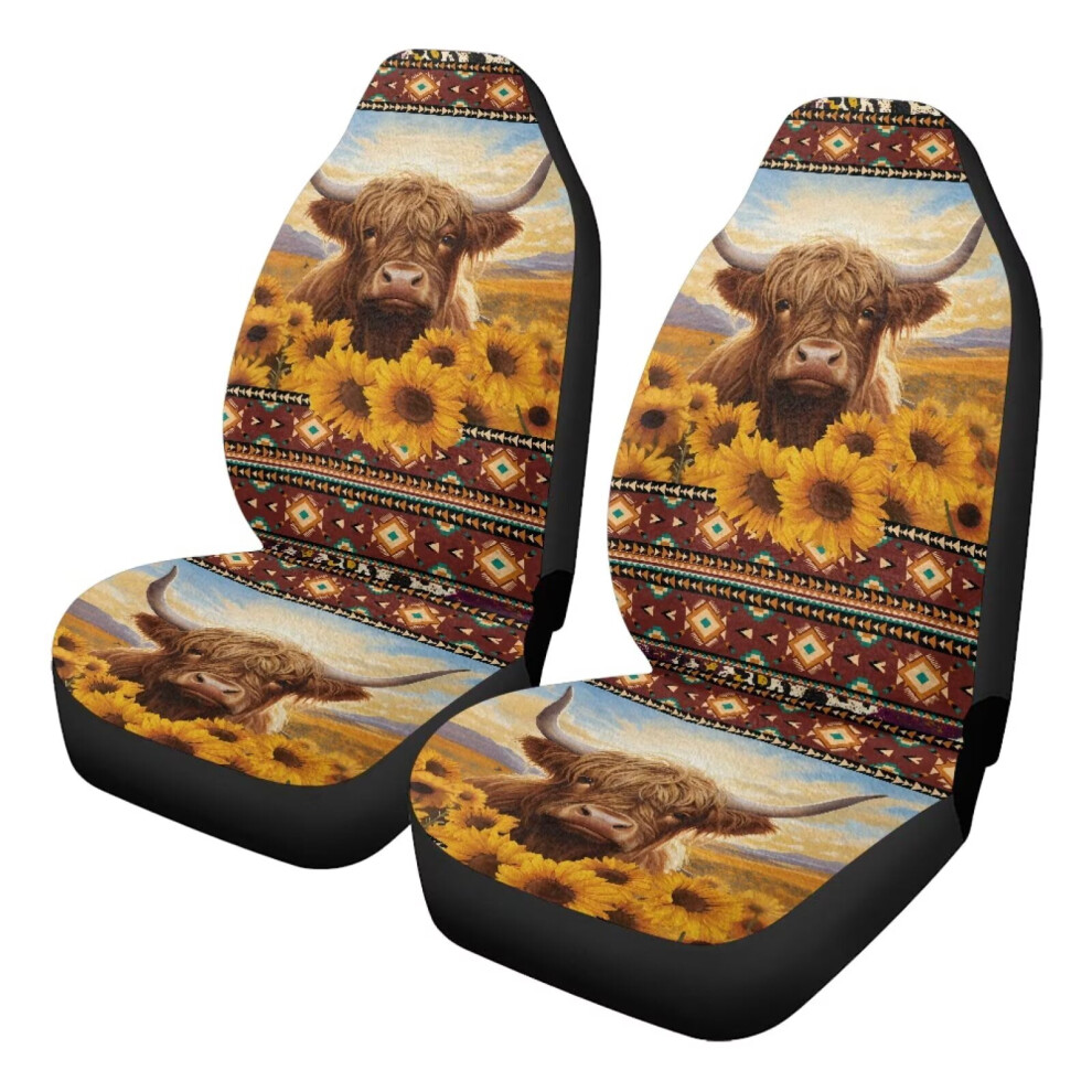 2 Pcs Premium Highland Cow Sunflower Aztec Car Seat Covers Â Soft Bucket Seat Protection For Men & Women, Compatible With Most Vehicles Coral 9122141071891