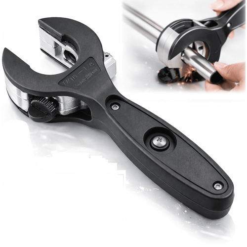 RATCHET-TYPE PIPE CUTTER, PIPE DIAMETER RANGE 0.23-1.14 INCHES, ADJUSTABLE, 360 COMPACT DESIGN, TELESCOPIC BLADE HEAD, with DEBURRING TOOL.