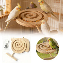 Wooden Parrot Foraging Station Spiral Feeder with Perch for