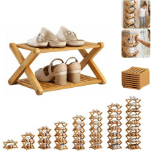 Bamboo Shoe Rack 2-Tier Foldable Corner Organizer