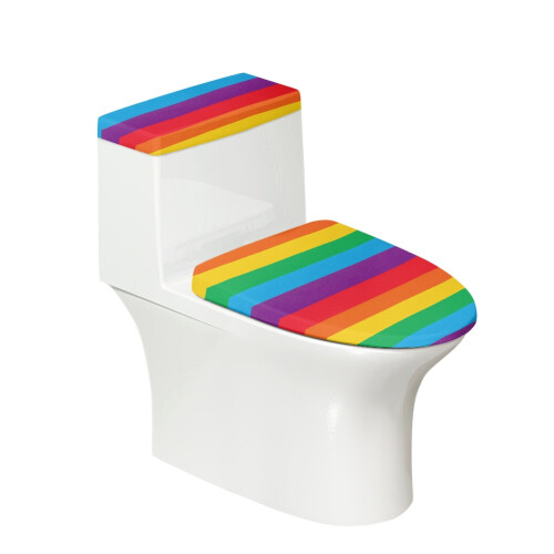Toilet Cover Set Elastic Rainbow Stripes 2 Pack
