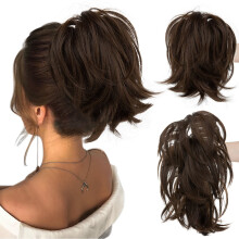 Natural Hair Extensions Messy Bun Piece with Bendable Wire Clip for Women 8 Inch Straight Hair Ponytail Extension for Effortless Styles