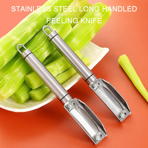 Stainless Steel Long Handle Vegetable Peeler, Multifunction Kitchen Scraper, Anti-Rust, Comfortable Grip – Compatible with All Cookware