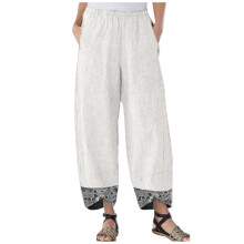 Calça feminina casual de cintura alta, verão, algodão e linho, folgada, comprida e reta, para o trabalho, com pernas largas e cintura elástica,