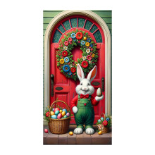 Easter Rabbit Door Banner with Cute Rabbits & Colorful Eggs – Spring Holiday Decoration for Porch, Front Entryway, Wall Hanging