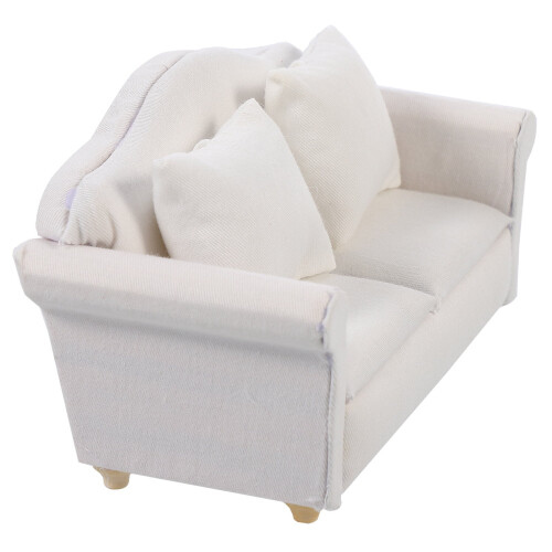 Minisofa til dukkehus, hvit loveseat