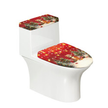 Christmas Cat Gift Toilet Lid Cover Elastic Fabric Set