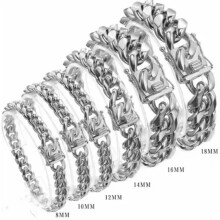 Pánský náramek Miami Cuban Link Chain 8mm-18mm, zlato-stříbrný, z nerezové oceli, stříbrný, 10mm-10,5 palce