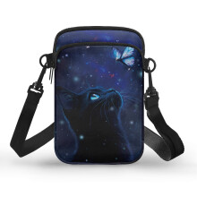 Kabelka cez telo s dvojitým zipsom a mačkou Midnight Galaxy