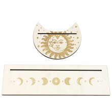 Moon & Rectangle Wooden Tarot Card Stand Set – 2pcs Altar Display, Divination Tools, Compatible with Standard Tarot Cards