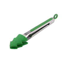 Mini pinzas navideñas de silicona, mango de acero inoxidable, diseño de copa de árbol, antideslizantes, pinzas de cocina multiusos – Verde, 21 x