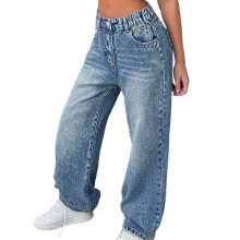 Washed High Waist Wide Leg Jeans for Young Ladies - Casual Comfortable Everyday Pants with Modern Minimalist Style