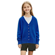 Royal Blue Cartoon Print Fleece-Lined V-Neck Cardigan for Kids, Wool & Crochet Thermal, Compatible with 2025 Fall/Winter