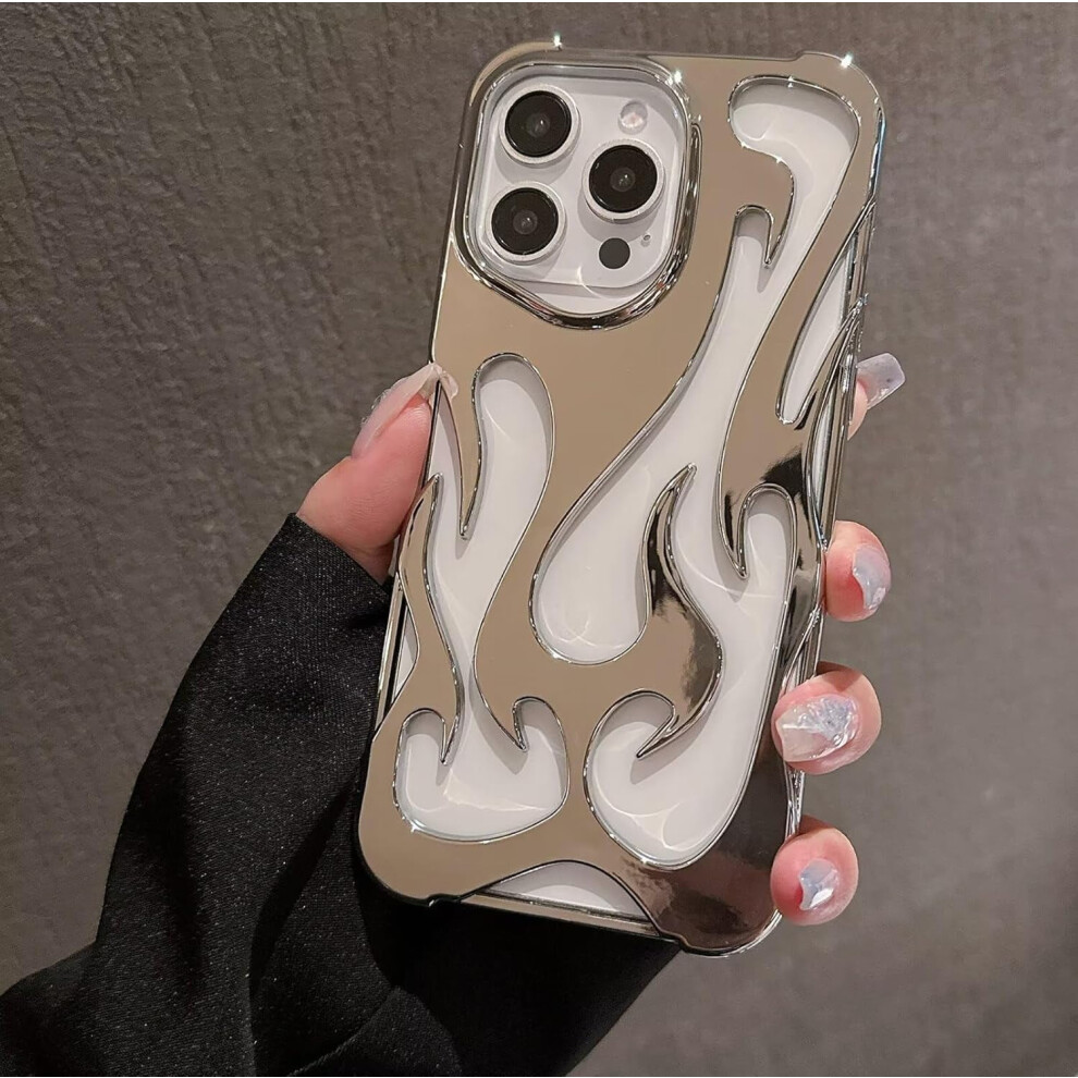 Luxury Flame-Shaped Electroplated Case For Iphone 14 Pro Max (6.7", 2022) – Shockproof, Heat-Dissipating, Glossy, Dd Silver 9178400171796