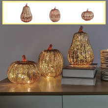 Glass Jack-O'-Lantern for Halloween Pumpkin Decorations, Fall and Thanksgiving Christmas Decorations, Gold, 5.5 Inch