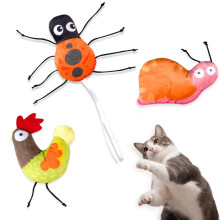 Jucării Catnip pentru pisici de interior, pachet de 3, jucării moi de pluș cu forme organice de Catnip, melc, cocoș și buburuză pentru joacă