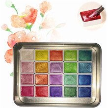 Color-Shifting Watercolor Set, 20 Colors, Portable Glitter Solid Paint Box with Brush – Compatible with Beginners & Artists