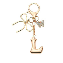Bubble Initial Keychain with Bow & Butterfly - Gold Letter Bag Charms for Women, Cute Purse Handbag Accessories