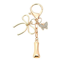 Bubble Initial Keychain with Bow & Butterfly - Gold Letter Bag Charms for Women, Cute Purse Handbag Accessories