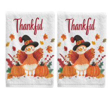 Thankful Cute Turkey Hand Towels Set for Bathroom Cotton Face Towel Decorative 15.5x29.5 inch